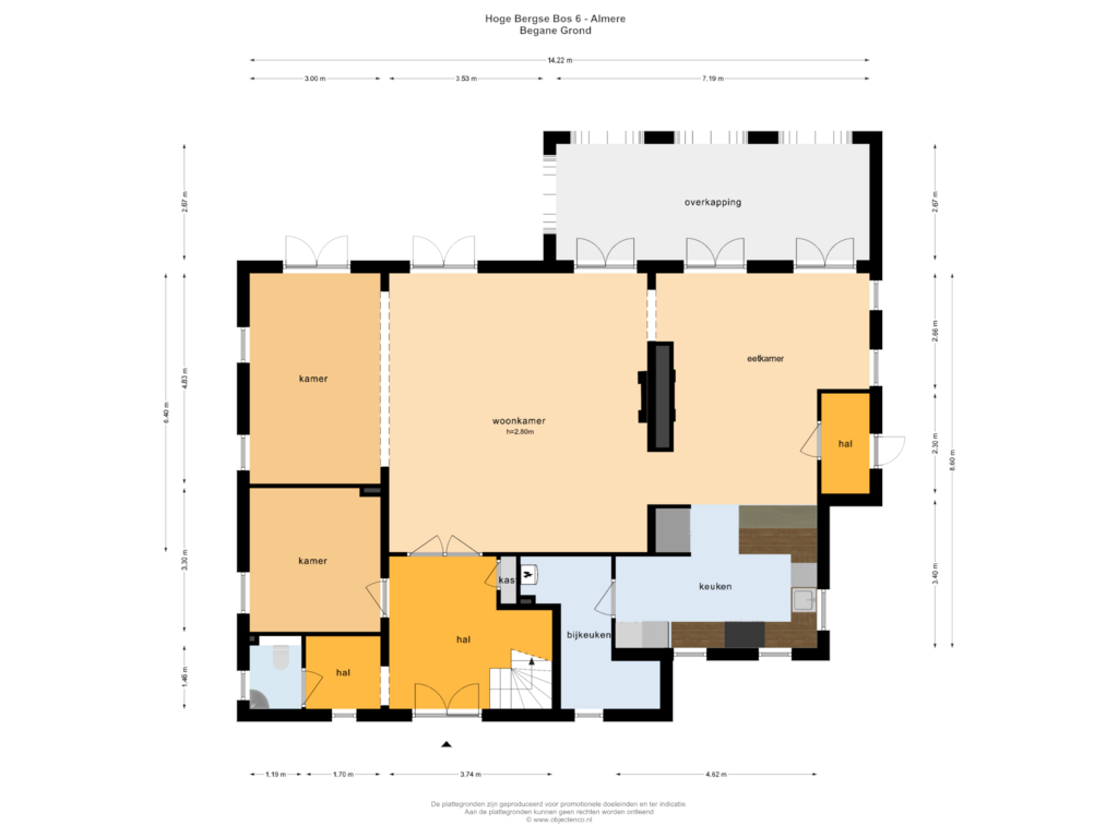 Bekijk plattegrond van BEGANE GROND van Hoge Bergse Bos 6