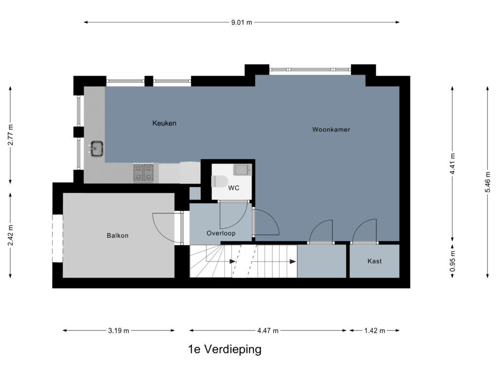 Bekijk plattegrond van 1e Verdieping van Kamerlingpad 9