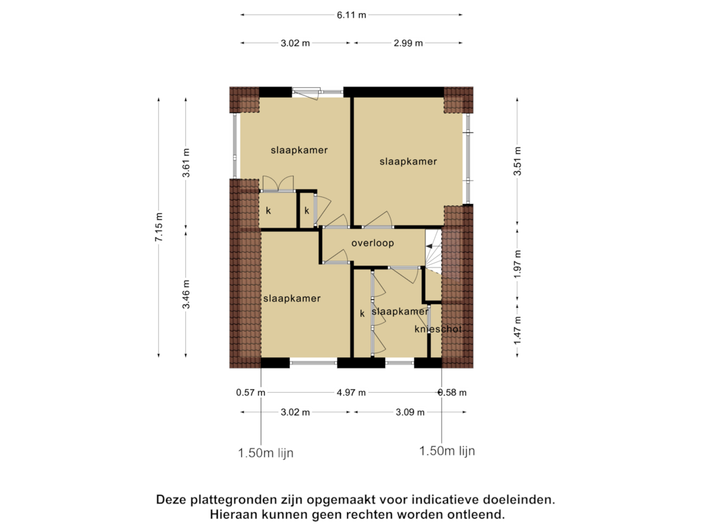 View floorplan of 1e verdieping of Kleidijk 180