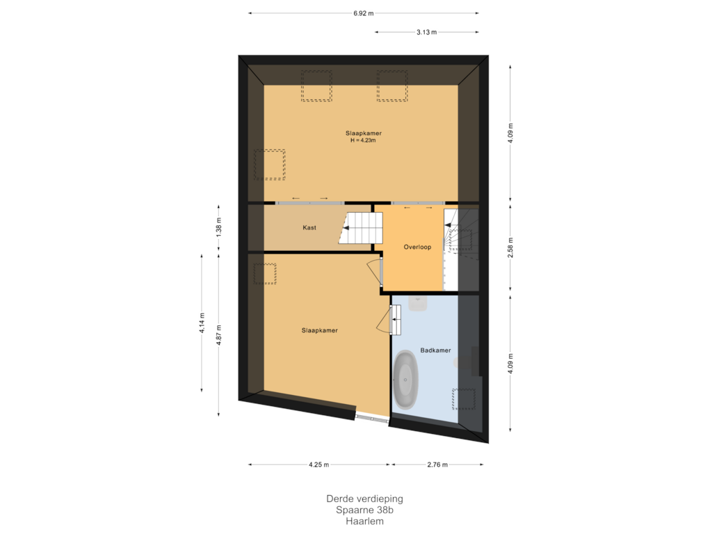 View floorplan of Derde verdieping of Spaarne 38-B