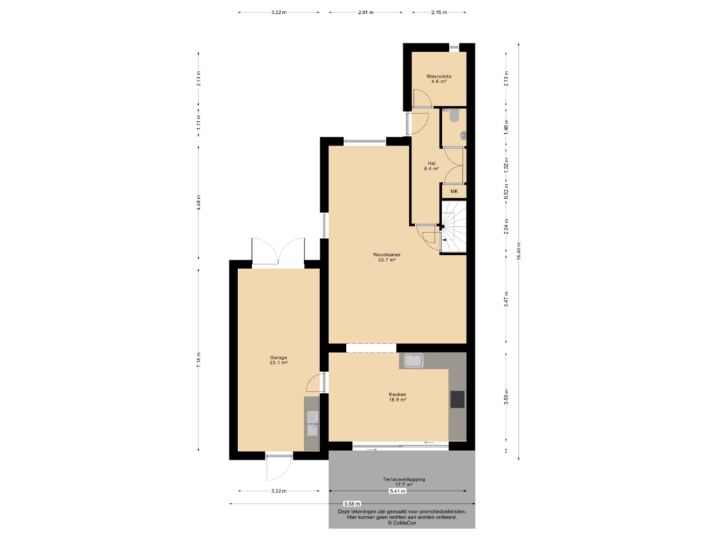 Bekijk plattegrond van Begane grond van De Lom de Berghlaan 20