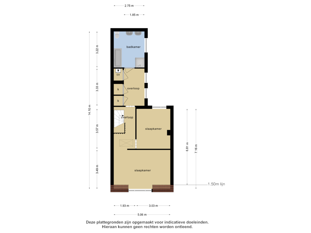 View floorplan of 1e verdieping of Burg. van Beckhovenstraat 20