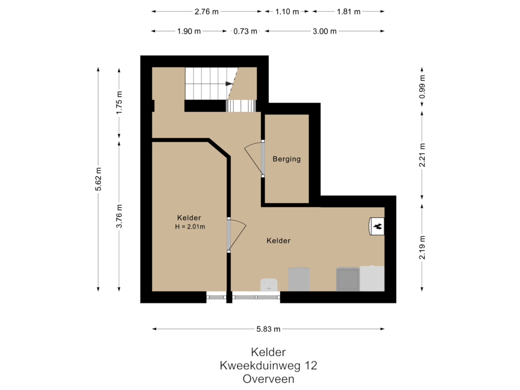 Bekijk plattegrond van Kelder van Kweekduinweg 12