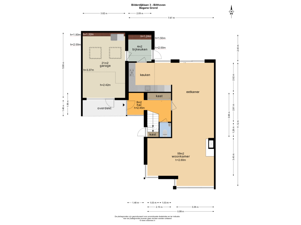 Bekijk plattegrond van BEGANE GROND van Bilderdijklaan 3