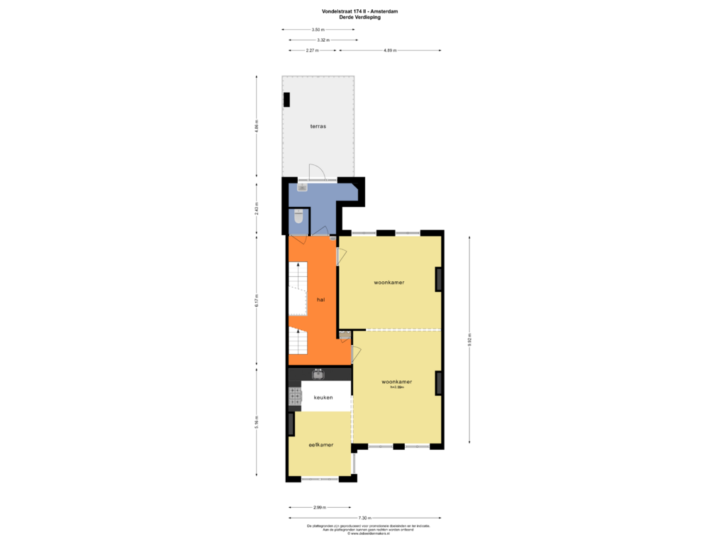 View floorplan of DERDE VERDIEPING of Vondelstraat 174-2