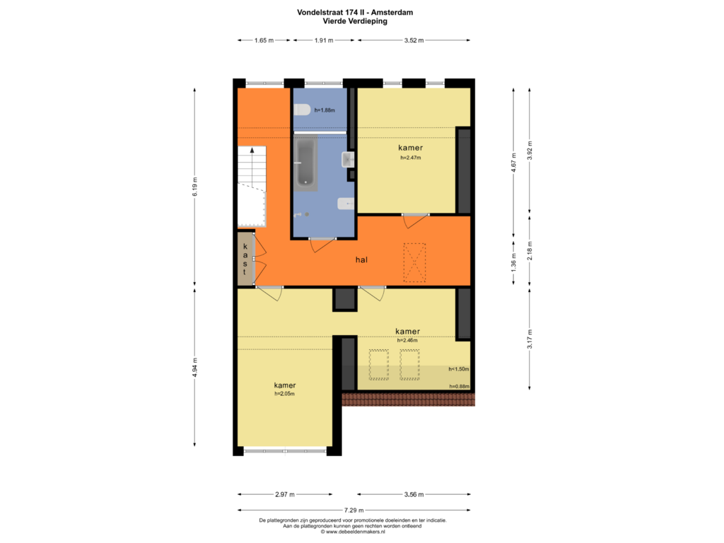 View floorplan of VIERDE VERDIEPING of Vondelstraat 174-2