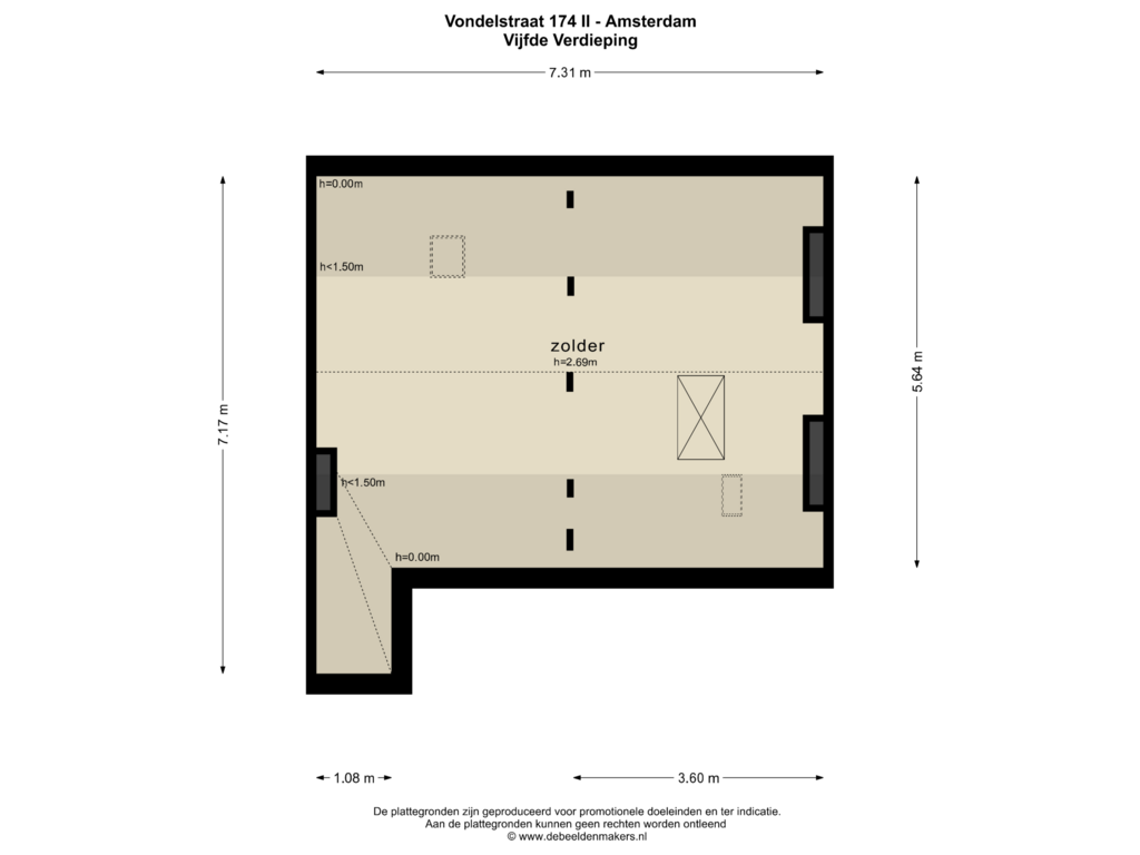 View floorplan of VIJFDE VERDIEPING of Vondelstraat 174-2