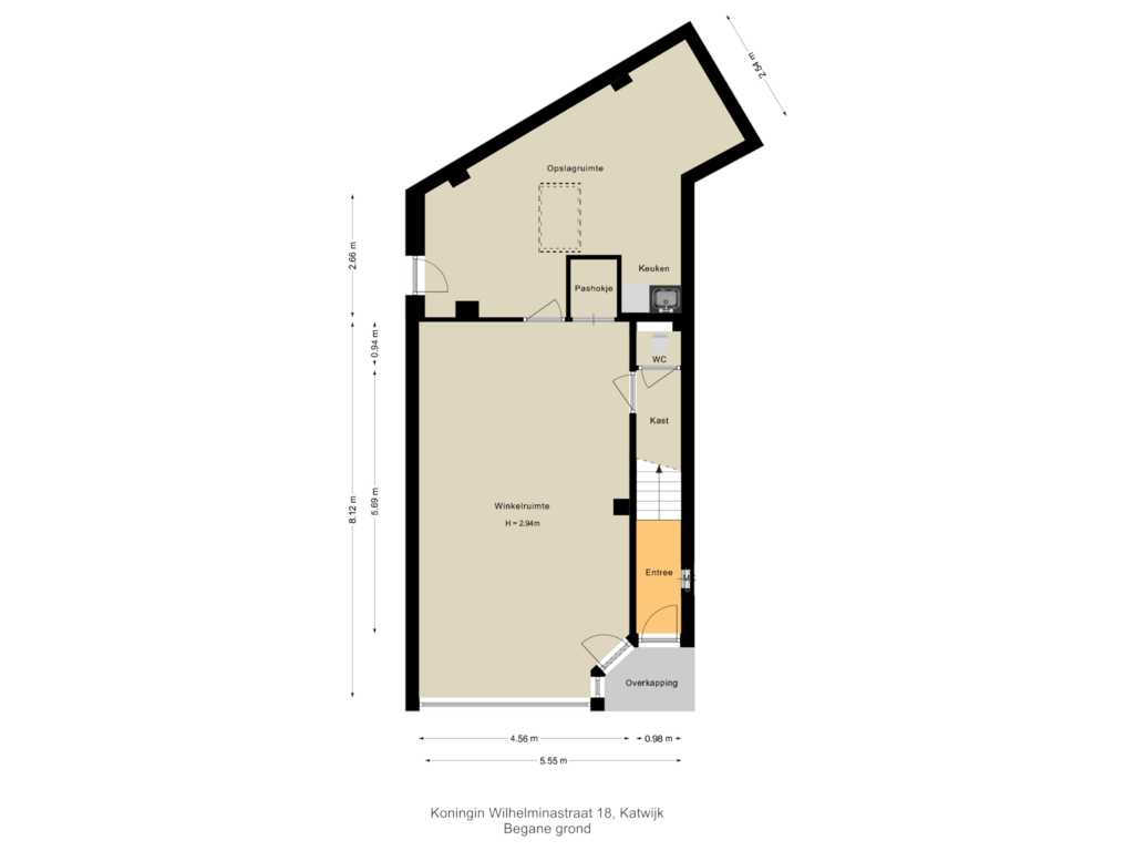 Bekijk plattegrond van Begane grond van Koningin Wilhelminastraat 18