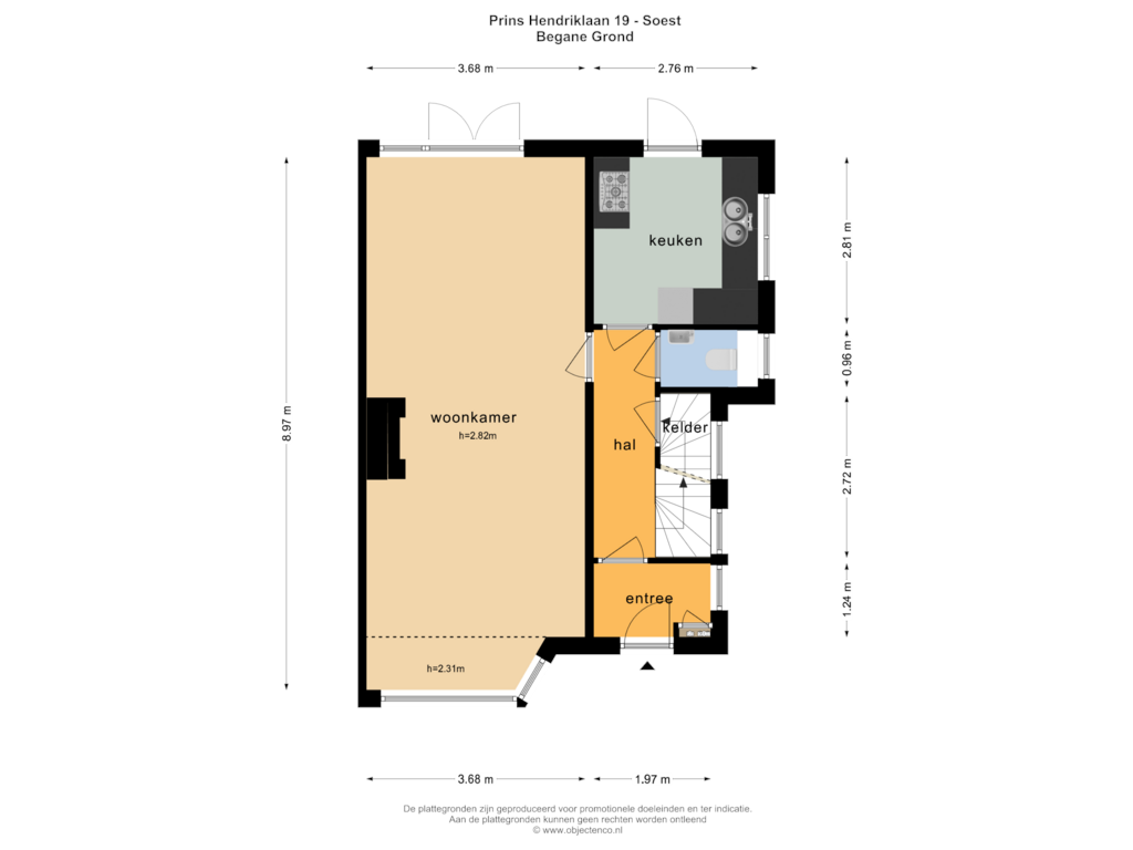 Bekijk plattegrond van BEGANE GROND van Prins Hendriklaan 19