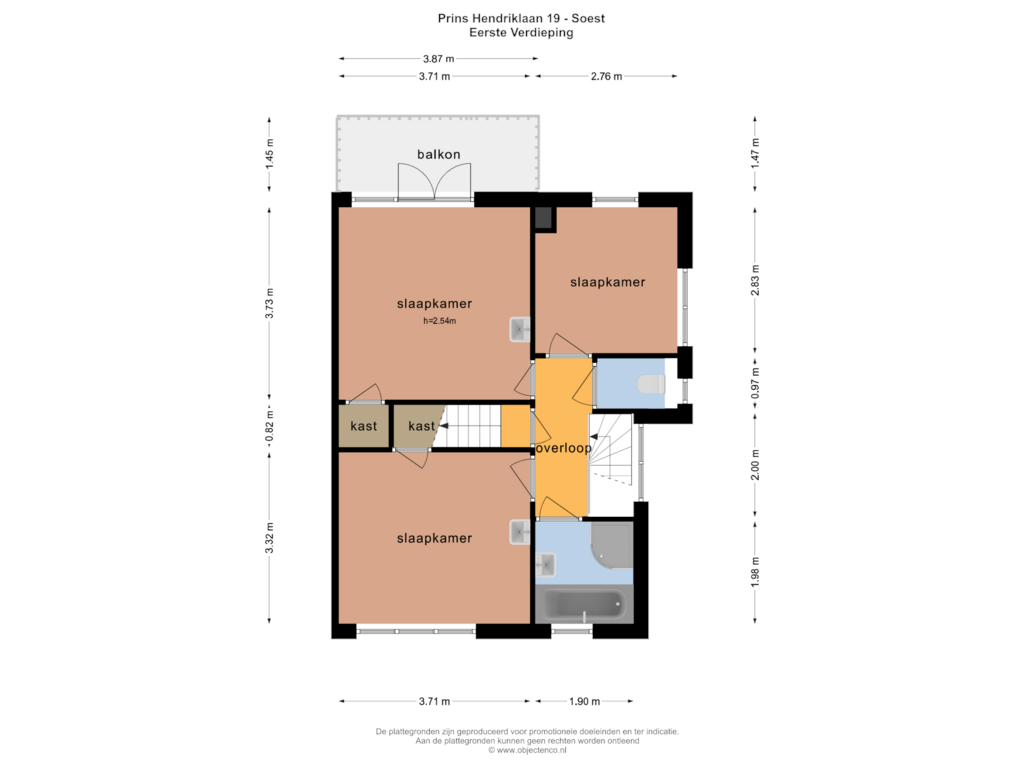 Bekijk plattegrond van EERSTE VERDIEPING van Prins Hendriklaan 19