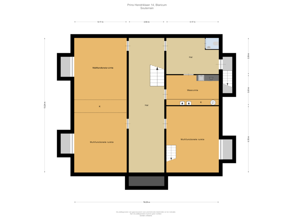 View floorplan of Souterrain of Prins Hendriklaan 14