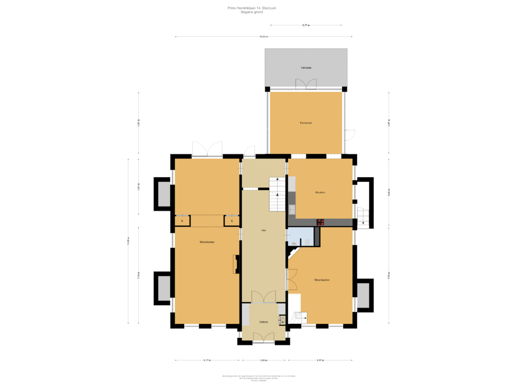 View floorplan of Begane grond of Prins Hendriklaan 14