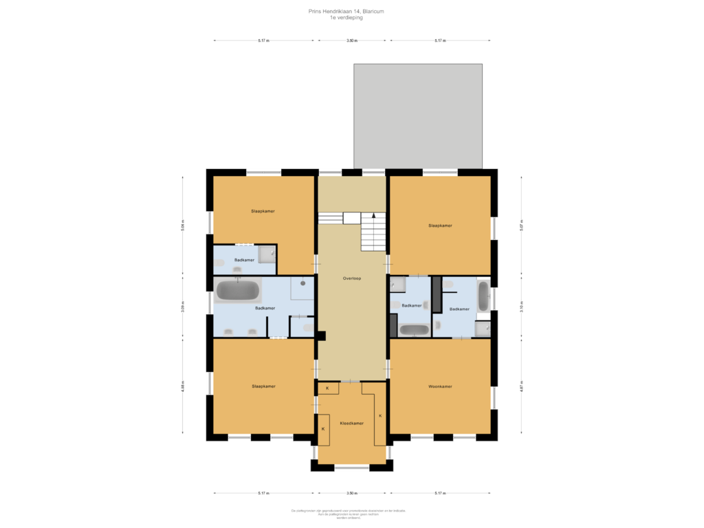 View floorplan of 1e verdieping of Prins Hendriklaan 14