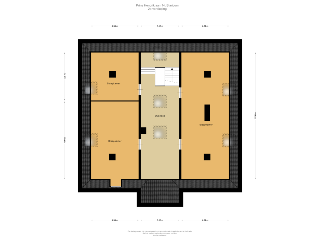 View floorplan of 2e verdieping of Prins Hendriklaan 14