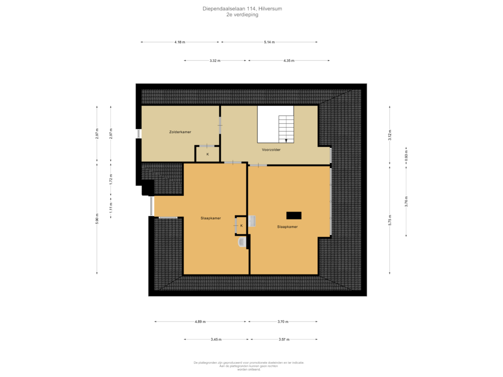 Bekijk plattegrond van 2e verdieping van Diependaalselaan 114