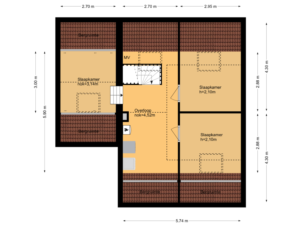 Bekijk plattegrond van 2e verdieping van Van de Veldestraat 5