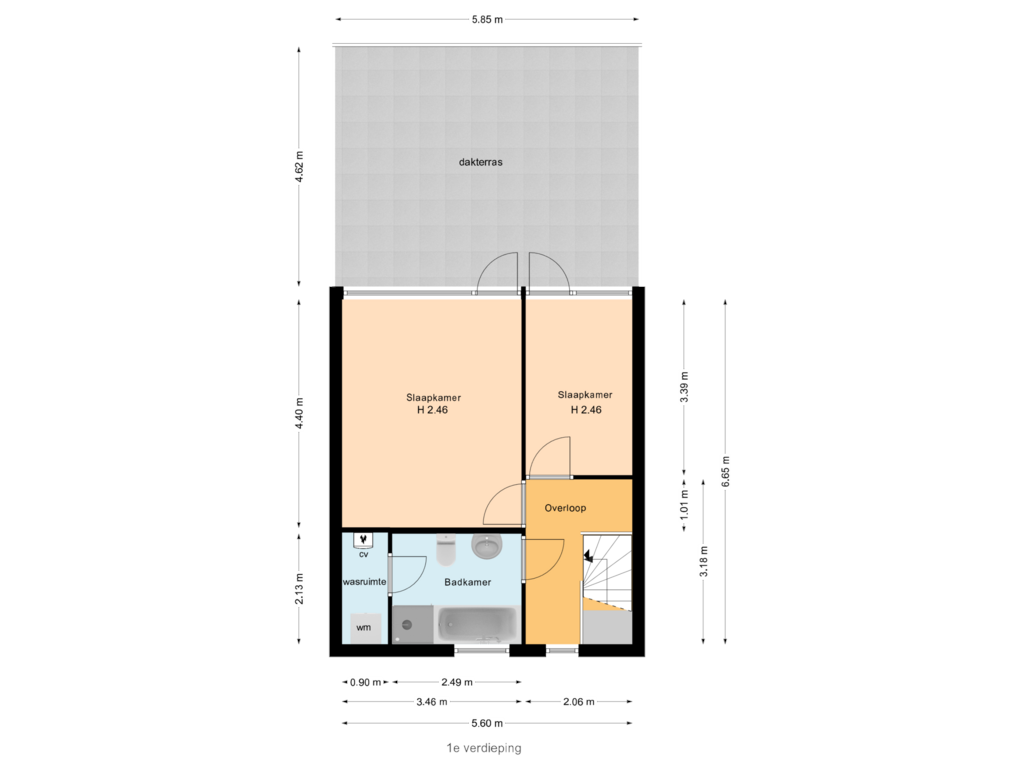 View floorplan of 1e verdieping of Dedemsvaartweg 131