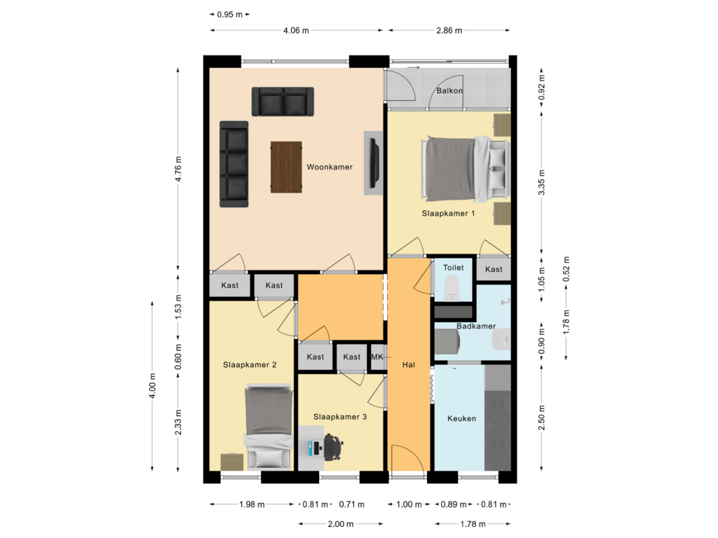 View floorplan of Appartement of Grotestraat 248-A