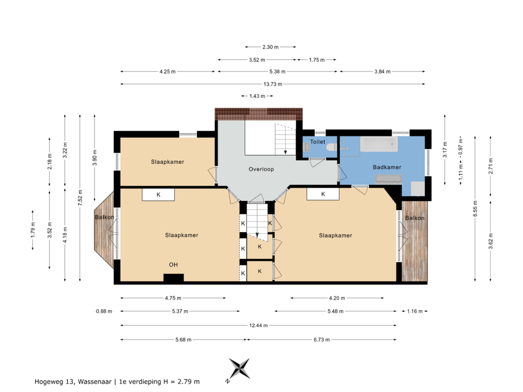 View floorplan of 1e verdieping of Hogeweg 13