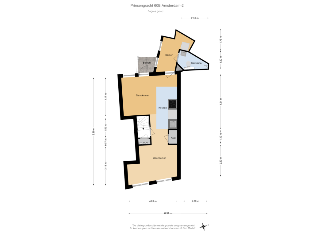 Bekijk plattegrond van Begane grond van Prinsengracht 60-B