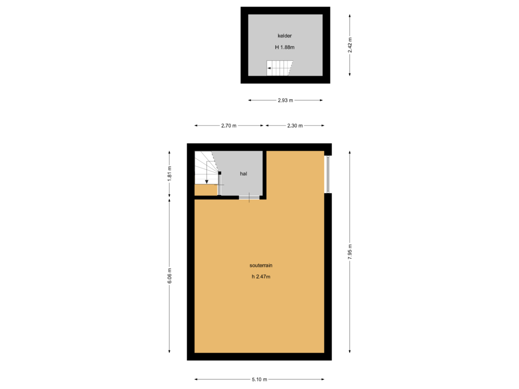 Bekijk plattegrond van Souterrain van Naarderstraat 8