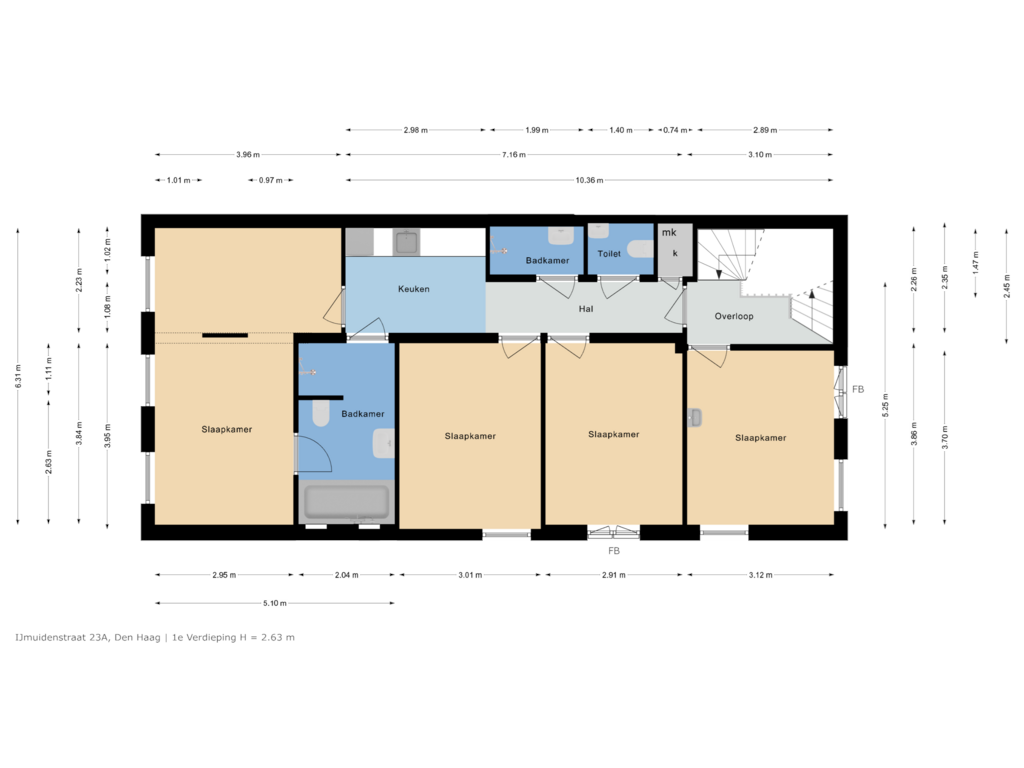 View floorplan of 1e Verdieping of IJmuidenstraat 23-A