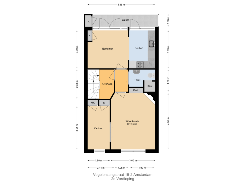 Bekijk plattegrond van 2e Verdieping van Vogelenzangstraat 19-2