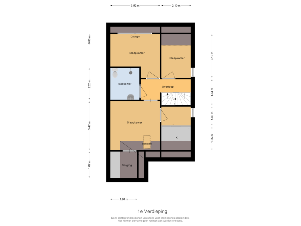 View floorplan of 1e Verdieping of Oude Kerkweg 49