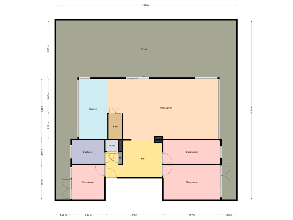 View floorplan of Indeling + terras of Overschiese Kleiweg 669-J