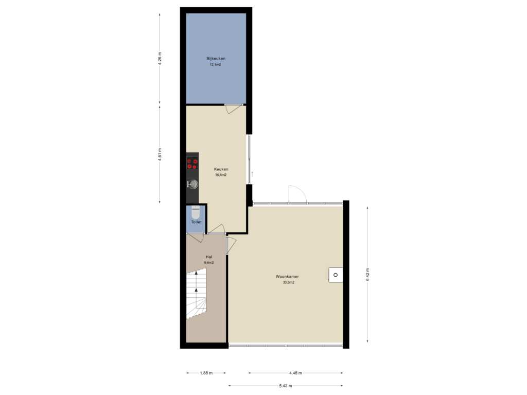 Bekijk plattegrond van 1e Verdieping van Brinkstraat 40-A