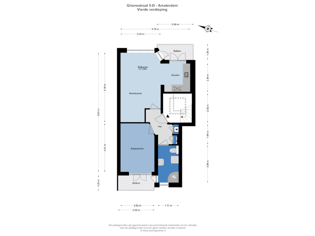 Bekijk plattegrond van Vierde verdieping van Grianestraat 5-D