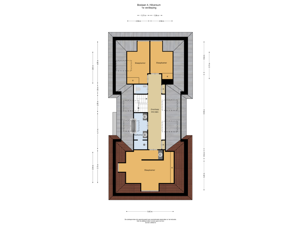 View floorplan of 1e verdieping of Boslaan 4