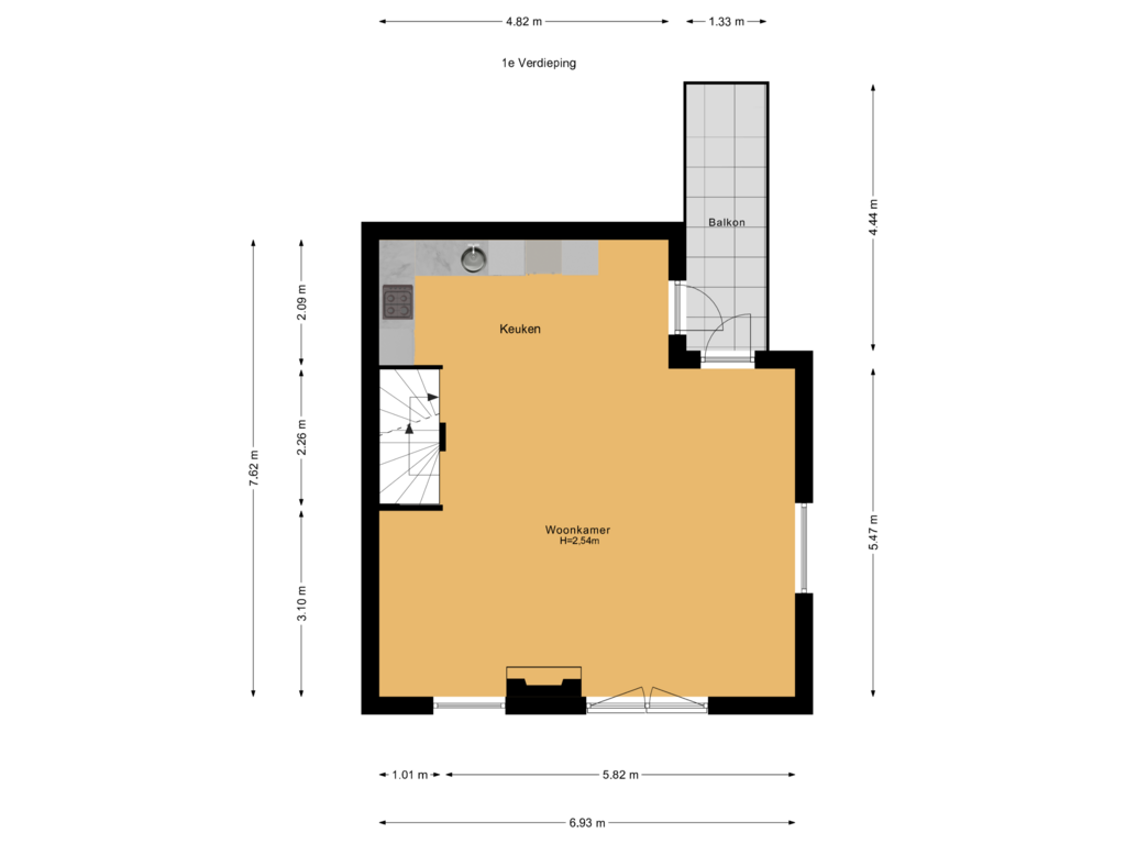 View floorplan of 1e Verdieping of Buenos Aireshof 44