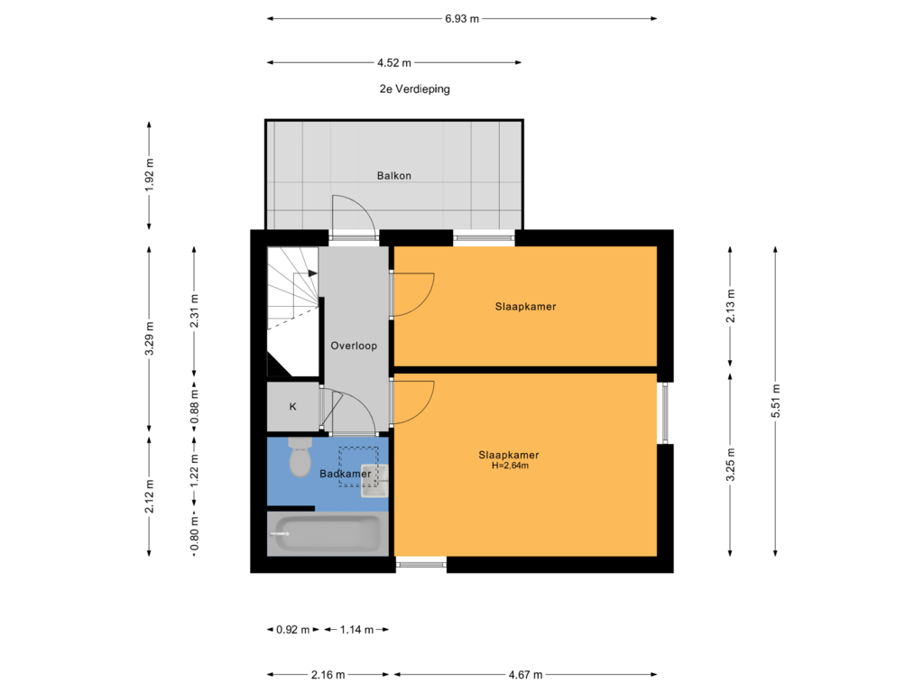 View floorplan of 2e Verdieping of Buenos Aireshof 44