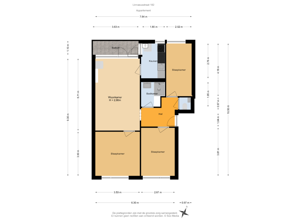 Bekijk plattegrond van Appartement van Linnaeusstraat 232