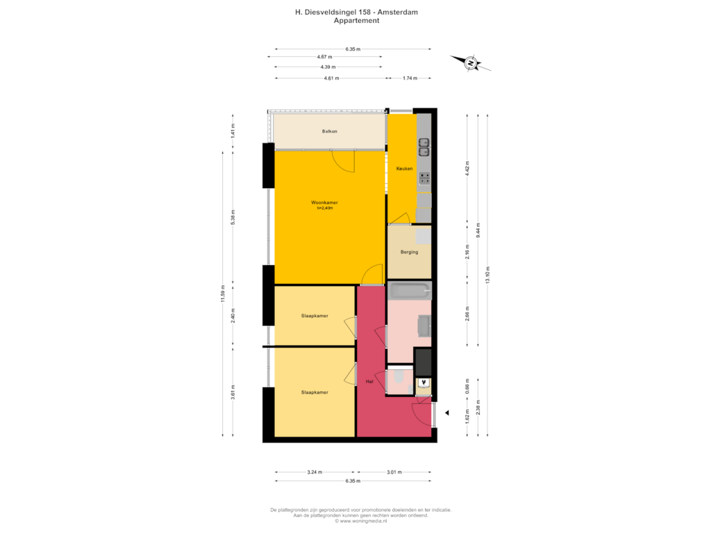 View floorplan of Appartement of H. Diesveldsingel 158