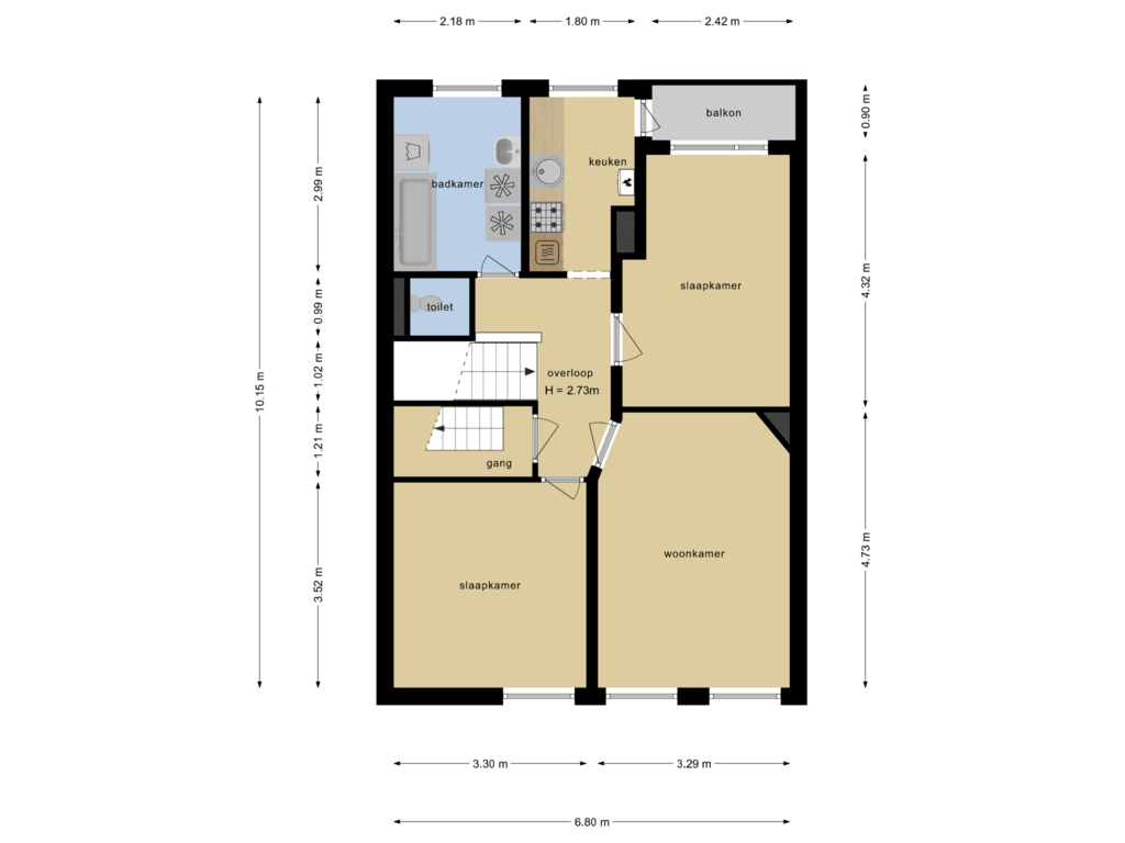 View floorplan of Eerste Verdieping of Van Ruysbroekstraat 81