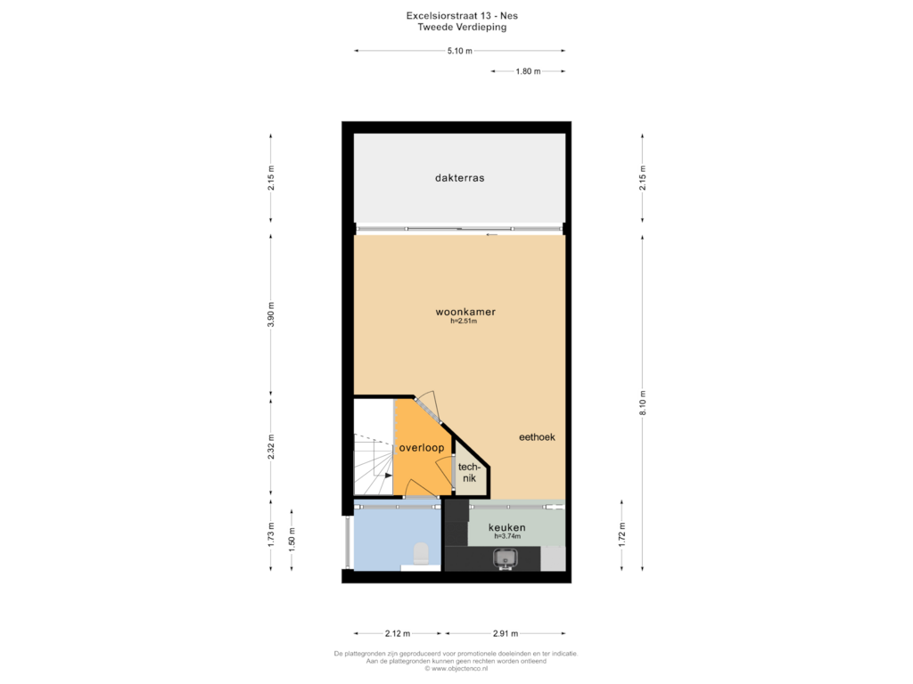 View floorplan of TWEEDE VERDIEPING of Excelsiorstraat 13