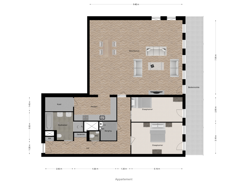 View floorplan of Appartement of Christofoor 12