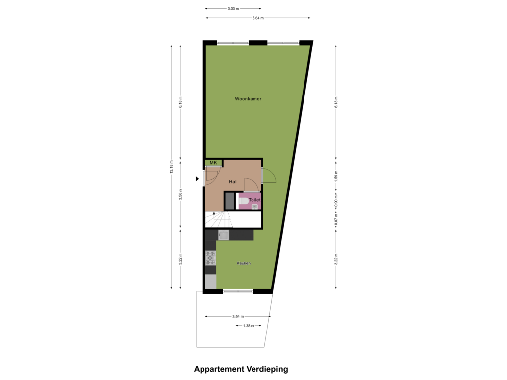 Bekijk plattegrond van Appartement Verdieping van Achter de Steenen Trappen 26