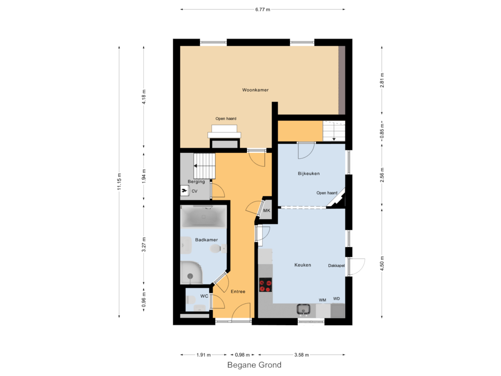 Bekijk plattegrond van Begane Grond van Waaldijk 77