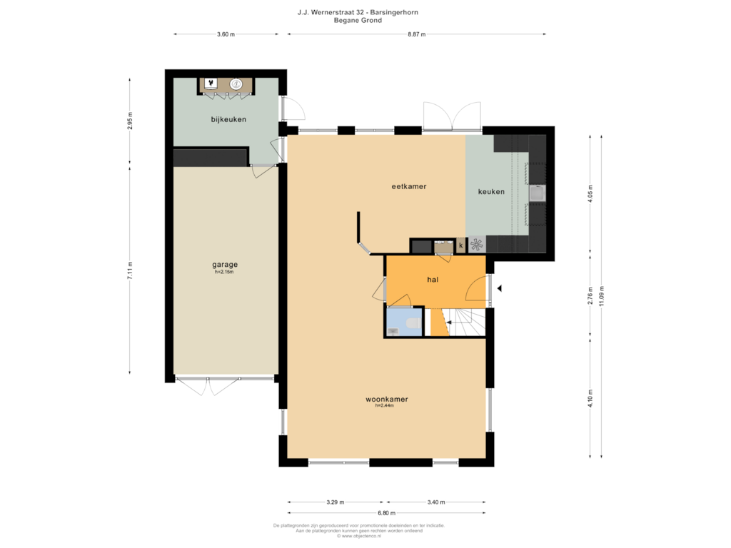 View floorplan of BEGANE GROND of J.J. Wernerstraat 32