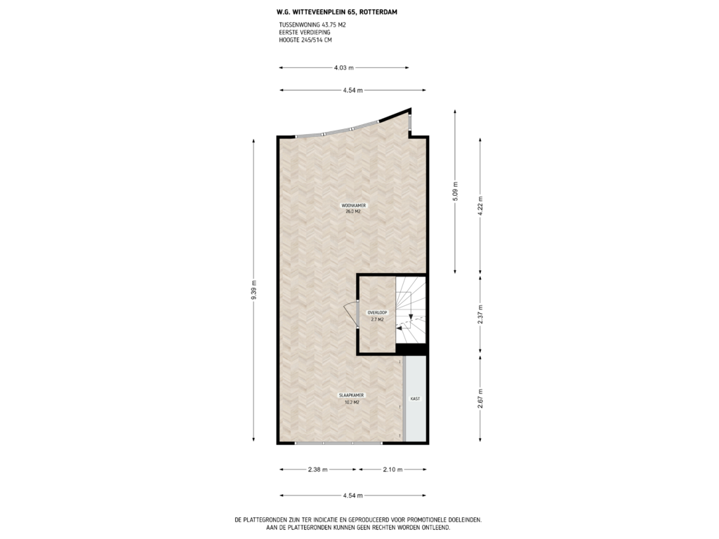 View floorplan of 1e verdieping of W.G. Witteveenplein 65