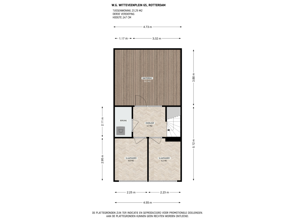 View floorplan of 3e verdieping of W.G. Witteveenplein 65