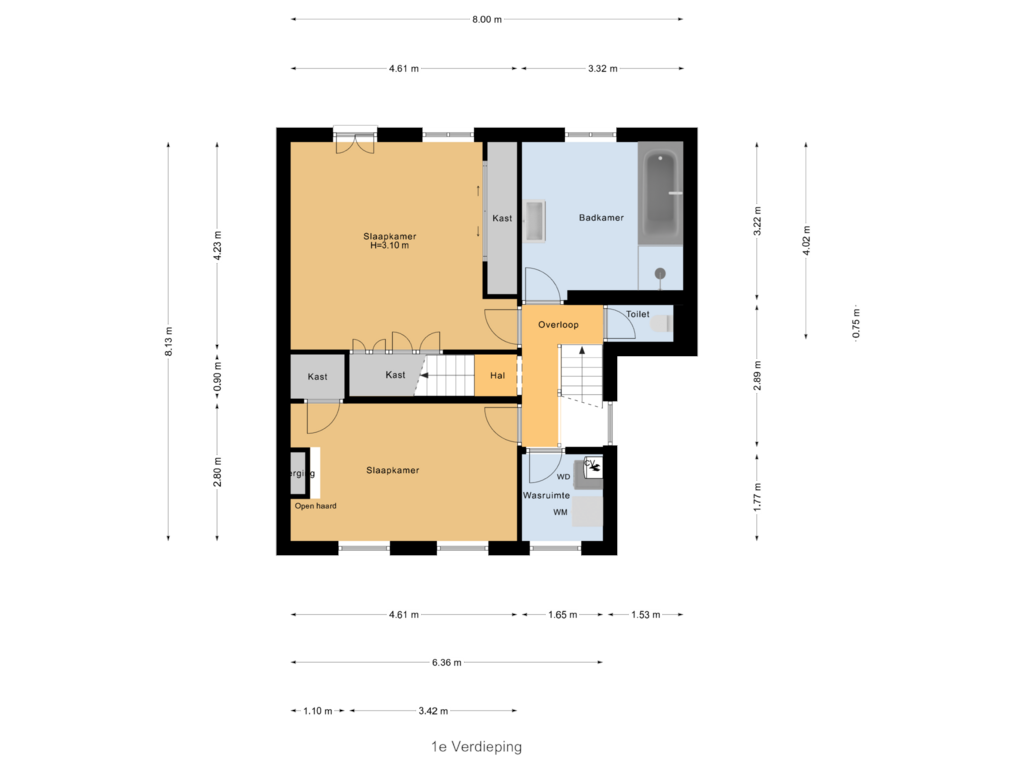 View floorplan of 1e Verdieping of Burgemeester Penstraat 2-B