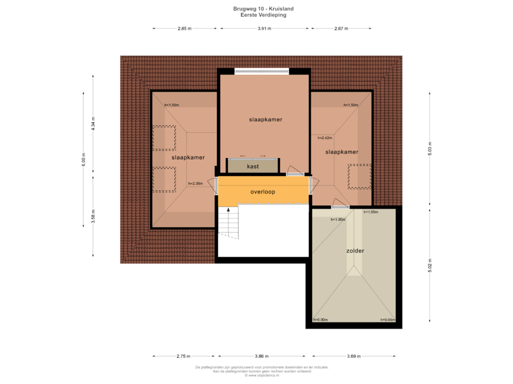 Bekijk plattegrond van Eerste Verdieping van Brugweg 10