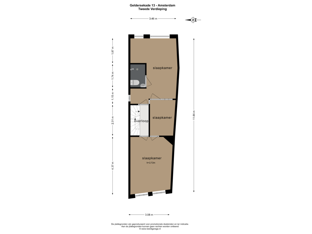 Bekijk plattegrond van TWEEDE VERDIEPING van Geldersekade 13-H