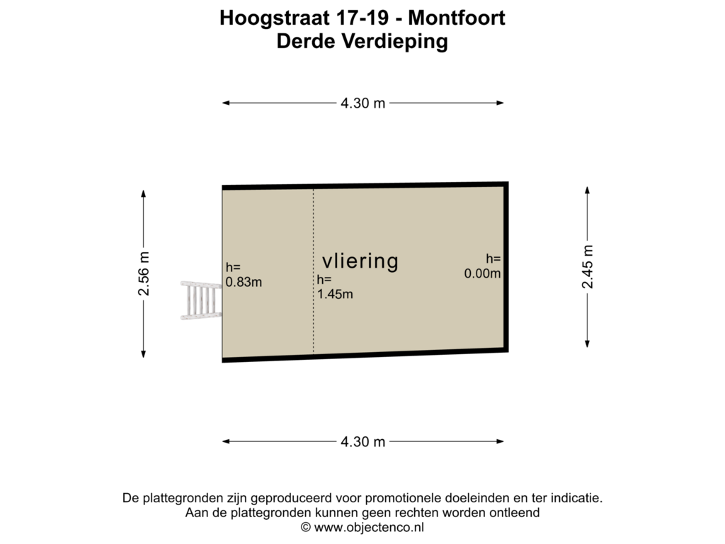 Bekijk plattegrond van DERDE VERDIEPING van Hoogstraat 17