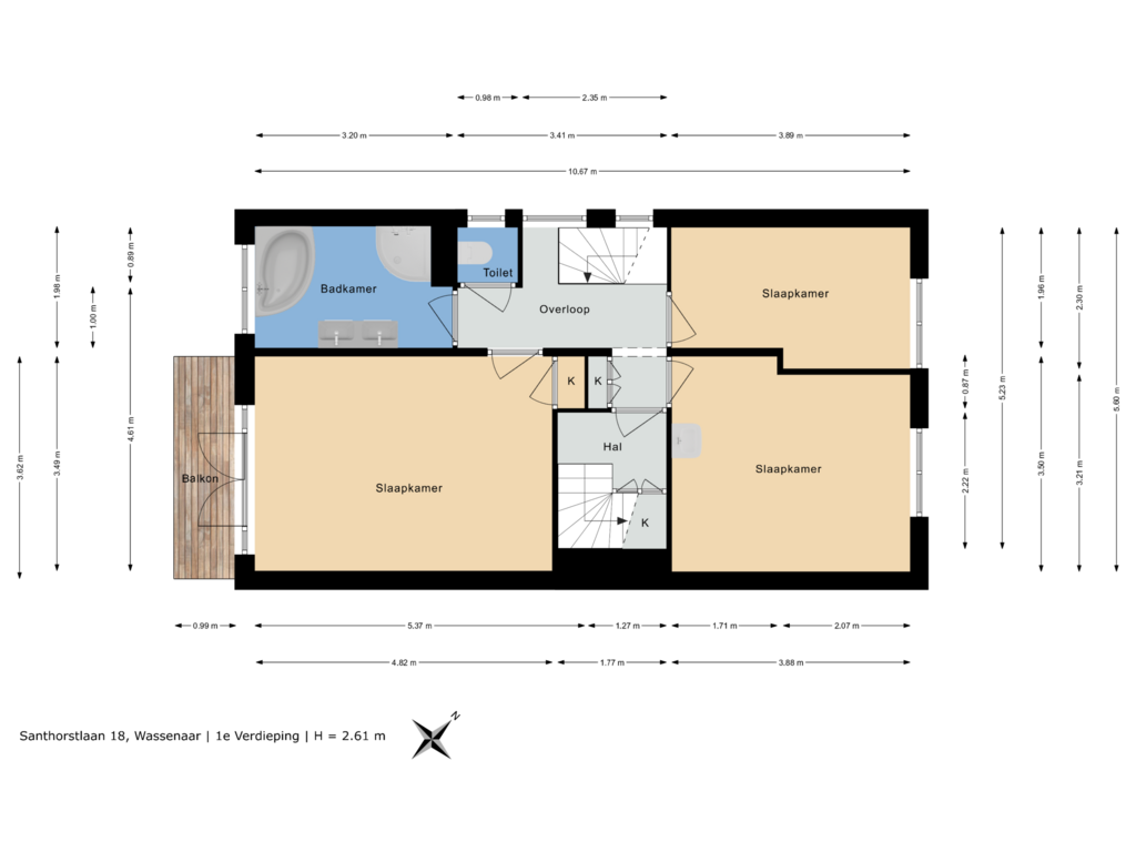 View floorplan of 1e Verdieping of Santhorstlaan 18