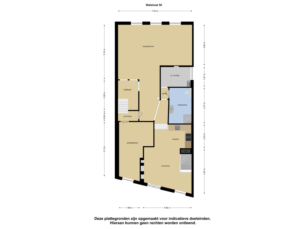 Bekijk plattegrond van Eerste Verdieping van Walstraat 50